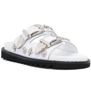 NWT $420 Toga Pulla 8 Double-buckle Slip-on Sandals Charms Western Cowgirl White